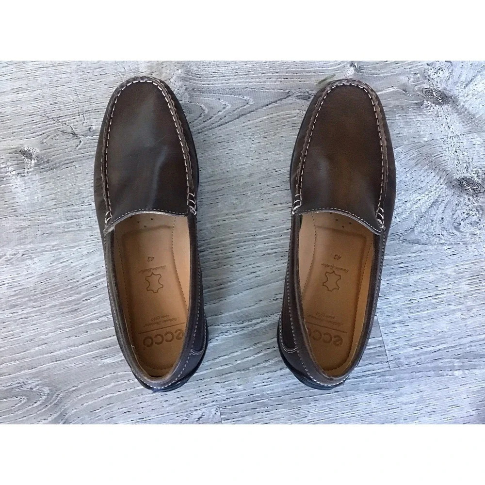 Ecco Mens Size 9 43 Slip On Moc Toe Driving Loafer Latex Sole 571004